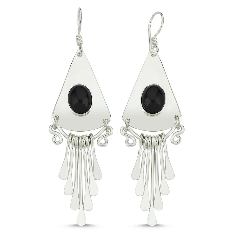 

Silver 925 Sterling Onyx Gemstone Dangle Hand Handwork Earrings