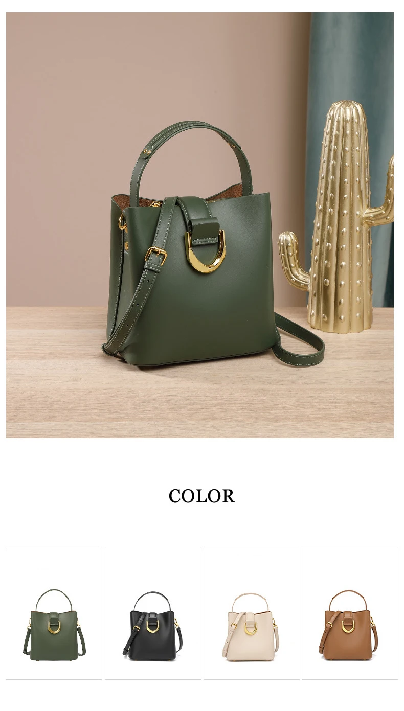 2022 New Trendy Fashion All-match Large-capacity Commuter Hand-held one-Shoulder Messenger Women's Bag Leather Bucket Bags