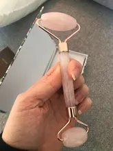 Rodillo de cuarzo rosa natural para masaje facial, rodillo para masaje facial con piedra de jade natural, adelgazante, eliminación de arrugas en cara y barbilla, herramienta para el cuidado de la belleza