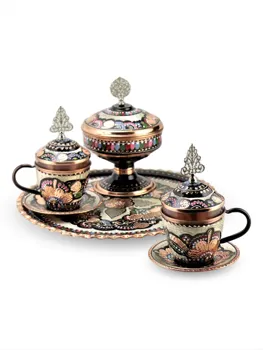 

(4 PCS) Copper Turkish Tea Coffee Espresso Cups Set Anatolian Arabic Coffee Cups Set Ottoman Tea Sets MADE IN TURKEY