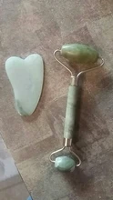 Gua Sha-Rodillo verde 2 en 1, conjunto de herramientas, masajeador, rascador de Jade Natural, con piedras para cara, cuello y espalda, 2 uds.