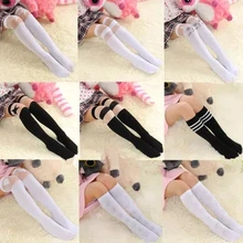 Calcetines largos hasta la rodilla de algodón para niñas, de dibujos animados, estrella, corazón y Diseño de Rayas, de princesa, color blanco