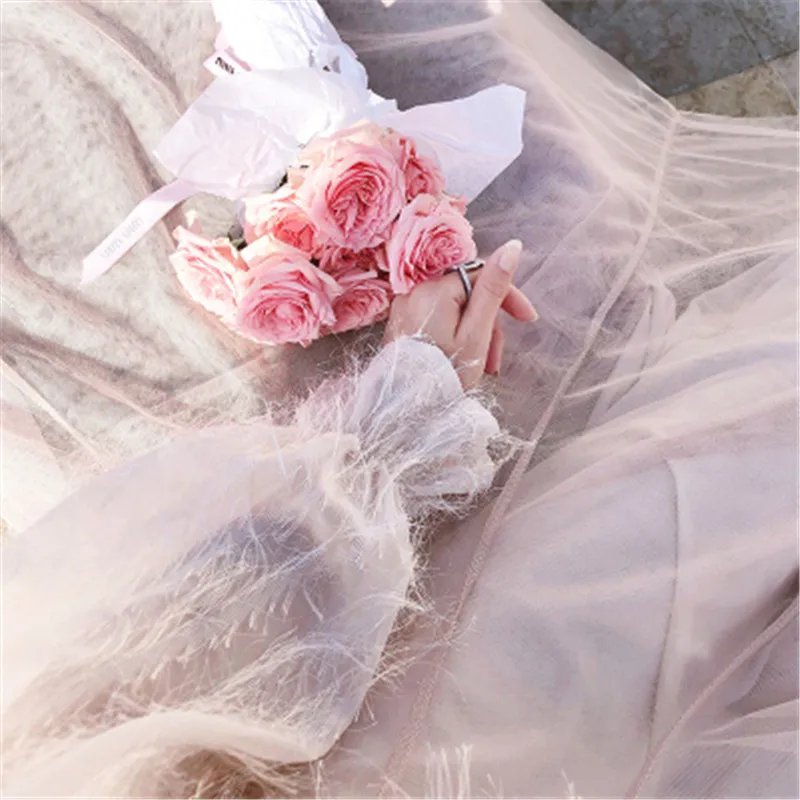 2020 autumn new feather tassel mesh splicing