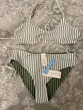 Swimsuit Bikini-Sets Bathing-Suits CUPSHE Bottom Reversible Two-Pieces White Stripe Sexy
