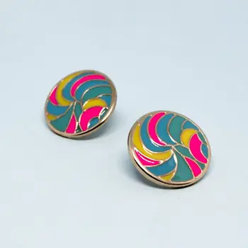 

Set of round stud earrings and chain pendant blue curl (52505)