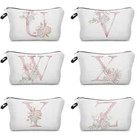 Flowers Alphabet Printed Cosmetic Bags  Bridal Party Make Up Bags Pouch Necessaries Lady Tote Bride Bridesmaid Proposal Gift 2