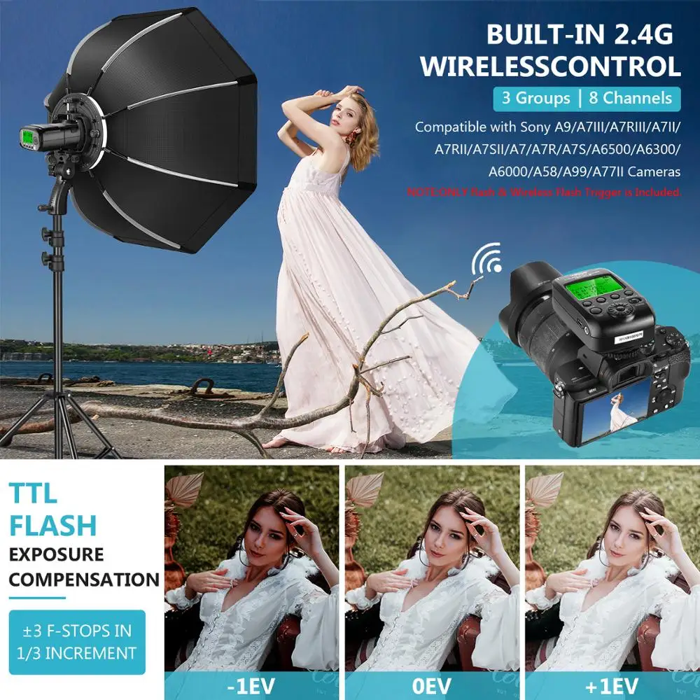 US $195.99 Neewer VISION2 200Ws 24G TTL Flash Strobe Compatible With Sony DSLR Cameras Pocket Monolight With Wireless Trigger Battery