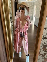 Summer Tunic Hooded-Beachwear Kaftan Bathing-Suit Cover-Up Beach-Dress Printed Bohemian