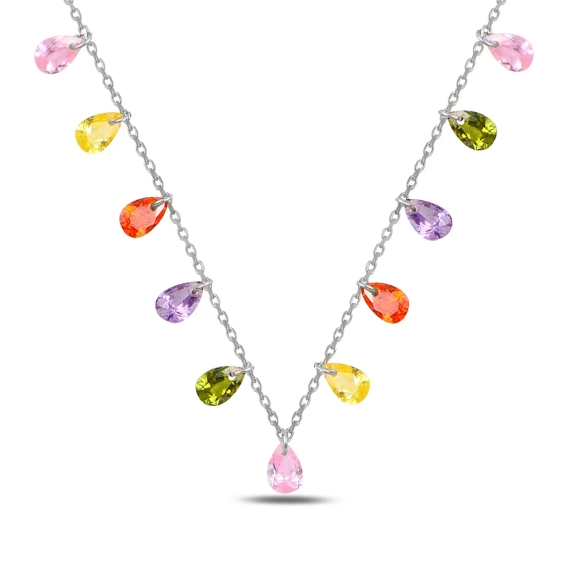 

Silver 925 Sterling Dangle Drop Zircon Stone Necklace