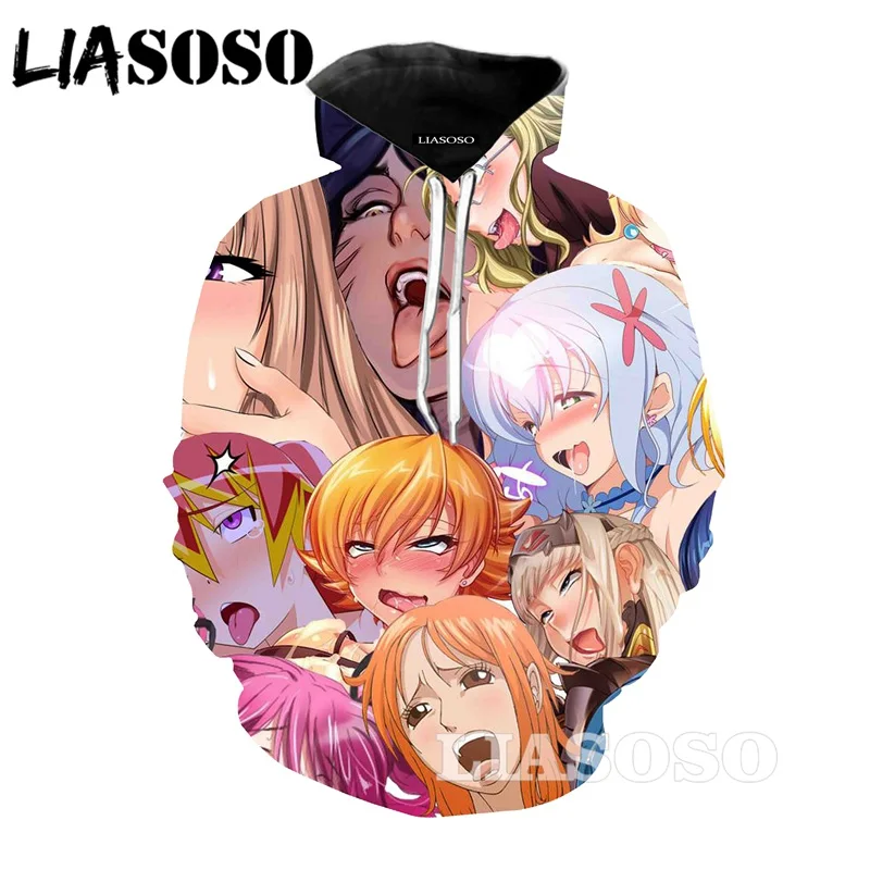 LIASOSO Забавный застенчивый аниме для женщин Harajuku шорты 3D принт Повседневная Уличная одежда футболка/толстовки/толстовка Ahegao толстовка мужская футболка - Цвет: 4