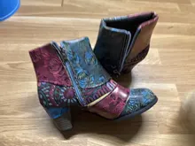 Vintage Splicing Printed Ankle Boots For Women Shoes Woman PU Leather Retro Block High Heels Women Boots