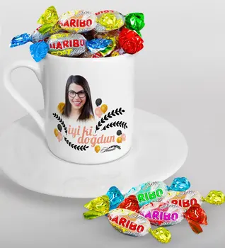 

Personalized Photo Birthday Turkish coffee Cup and Haribo Candy Gift Seti-9