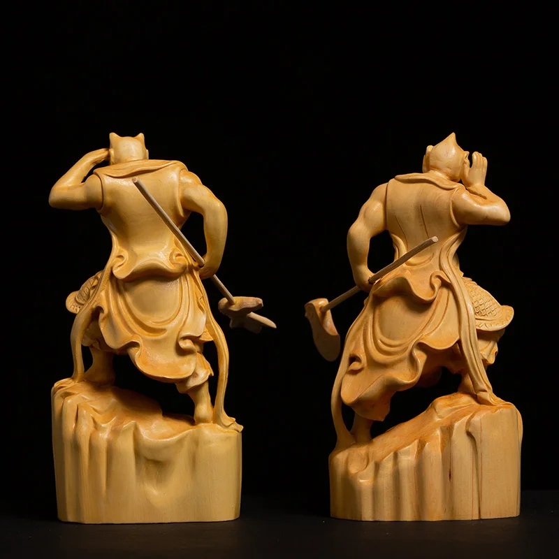 Hand-Carved Wooden Thousand-Mile Eye and Wind-Accompanying Ear General Statues, Elegant Mazu Guardian Figurines for Display 4