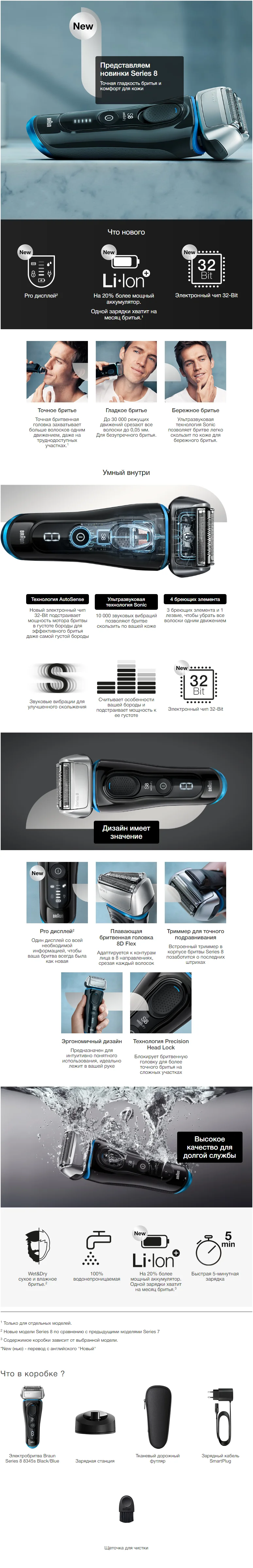 Электробритва Braun Series 8 8345s с зарядной станцией и тканевым футляром 8345 s