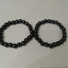 Pulsera de Metal elástica para hombre y mujer, brazalete redondo de piedra natural negra para la pérdida de peso, terapia magnética, hematita, moda