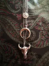 Docona-collar multicapa de ojo de Luna y cabeza de toro para mujer, gargantilla de capas geométricas, Vintage, Color plata, C18107