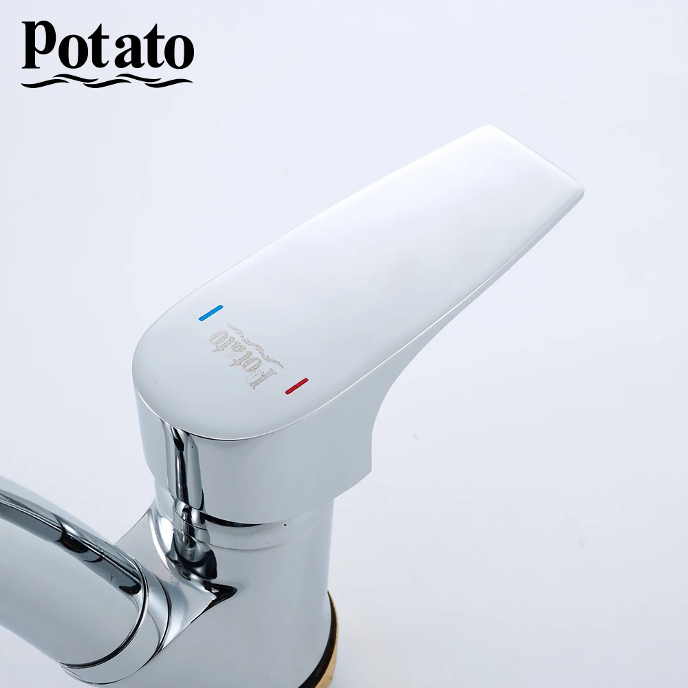 Potato Кухонный смеситель с поворотом на 360 градусов из твердого цинкового сплава, кухонный смеситель для холодной и горячей кухни, кран с одним отверстием, водопроводный кран p59222