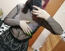 Top de malla de rejilla para Mujer, camisetas negras de manga larga, blusa Sexy de encaje Floral, moda Elegante, transparente, Vintage, 2021