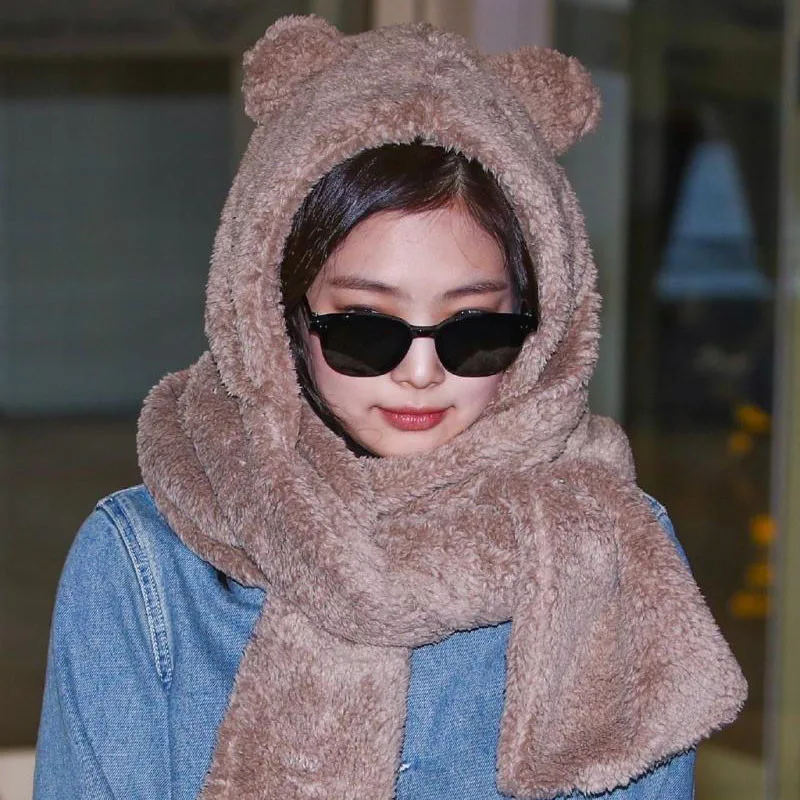 

KPOP BP Jennie Thick Three-piece Hat, Scarf and Gloves Cute Warm Winter Ear Protection Collar For Students 67