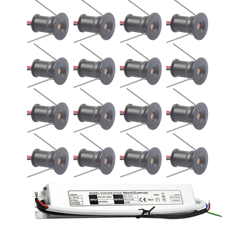 

RGB 12V Mini LED Spot Downlight 1W Dimmable Ceiling Lamp Kitchen Cooker Hood 15mm Recessed Black Silver White Cabinet Spotlight