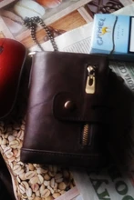 GZCZ-cartera de cuero genuino Rfid para hombre, monedero pequeño, Mini portatarjetas, cadena, portafolio, Min Walet, grabado gratis