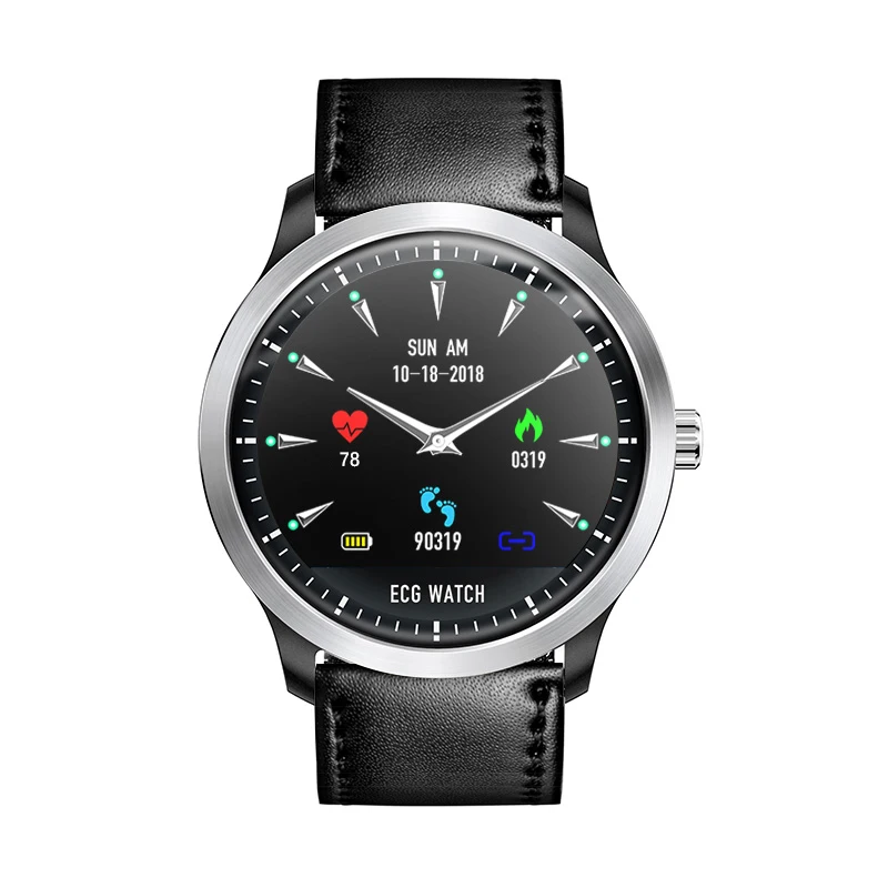 Black leather strap CYUC N58 ECG PPG смарт часы с электрокардиографом экг дисплей, Холтер ЭКГ монитор сердечного ритма кровяное давление умные часы мужчина женские фитнес здоровый трекер smart watch for xiaomi huawei Android IOS phone - Цвет: Black leather strap