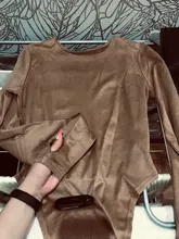 FSDA-Body de manga larga con cuello redondo para mujer, Top Sexy de ante para otoño e invierno, Top informal de color caqui, Mono para señora, ropa de calle 2020