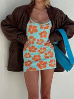 Knit Slip Mini Dress For Women Trendyol Floral Casual Sexy Sleeveless Skim Beachwear Playa Elegant Cute Clothes
