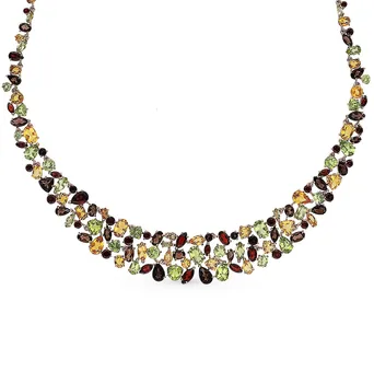 

Gold necklace with хризолитом, раухтопазами, Garnet and citrine sunlight