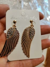 JIOFREE-pendientes con alas de Ángel y diamantes de imitación para mujer, aretes llamativos, sin perforaciones
