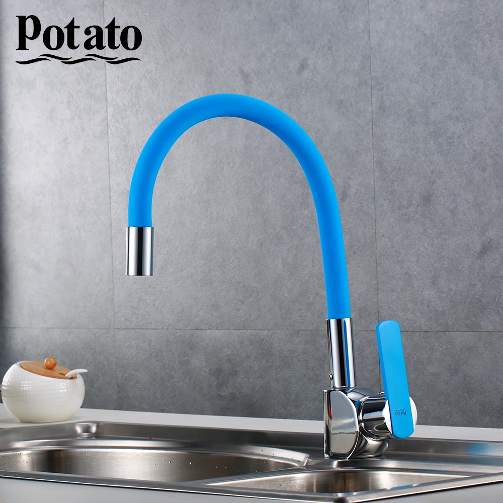 

Potato Faucet Silica Gel Nose Any Direction Kitchen sink Cold and Hot Water Mixer modern style flexible p58238-12