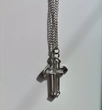 Collar con colgante gótico de Cruz hueca para hombre y mujer, collar de estilo callejero, Color plateado, regalo, joyería de cuello al por mayor