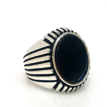 

New Black Stone Simple Elegant Quality Silver Men 'S Ring