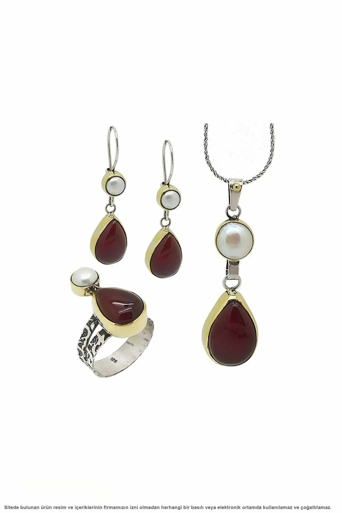 

Silver Pearl Agate Stone Drop Triple Set