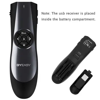 

BYEASY RF 2.4GHz Presentation Clicker Remote 100 FT USB PowerPoint PPT Clicker with Red Laser Pointer Volume Control for Google