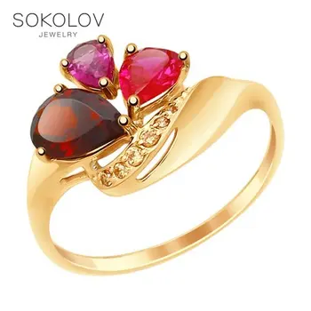 

SOKOLOV ring gold with a mix of stones, fashion jewelry, 585, women's male