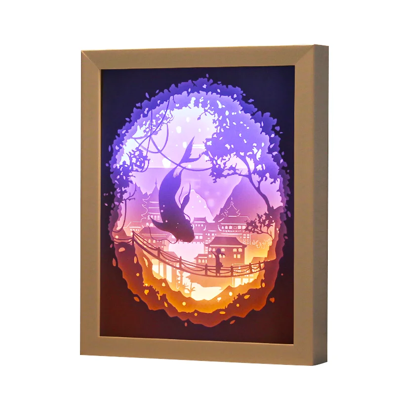Marco de caja de sombra Led, marco de imagen de Begonia de peces grandes,  caja de luz de corte de papel, arte de pared, impresión del hogar para  pinturas decorativas de sala