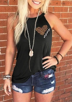 

Leopard Heart Halter Tank Top Black Sleeveless Tee Shirts Women Casual Loose Tanks 2020 New Summer O-neck Tank Tops Female 3XL