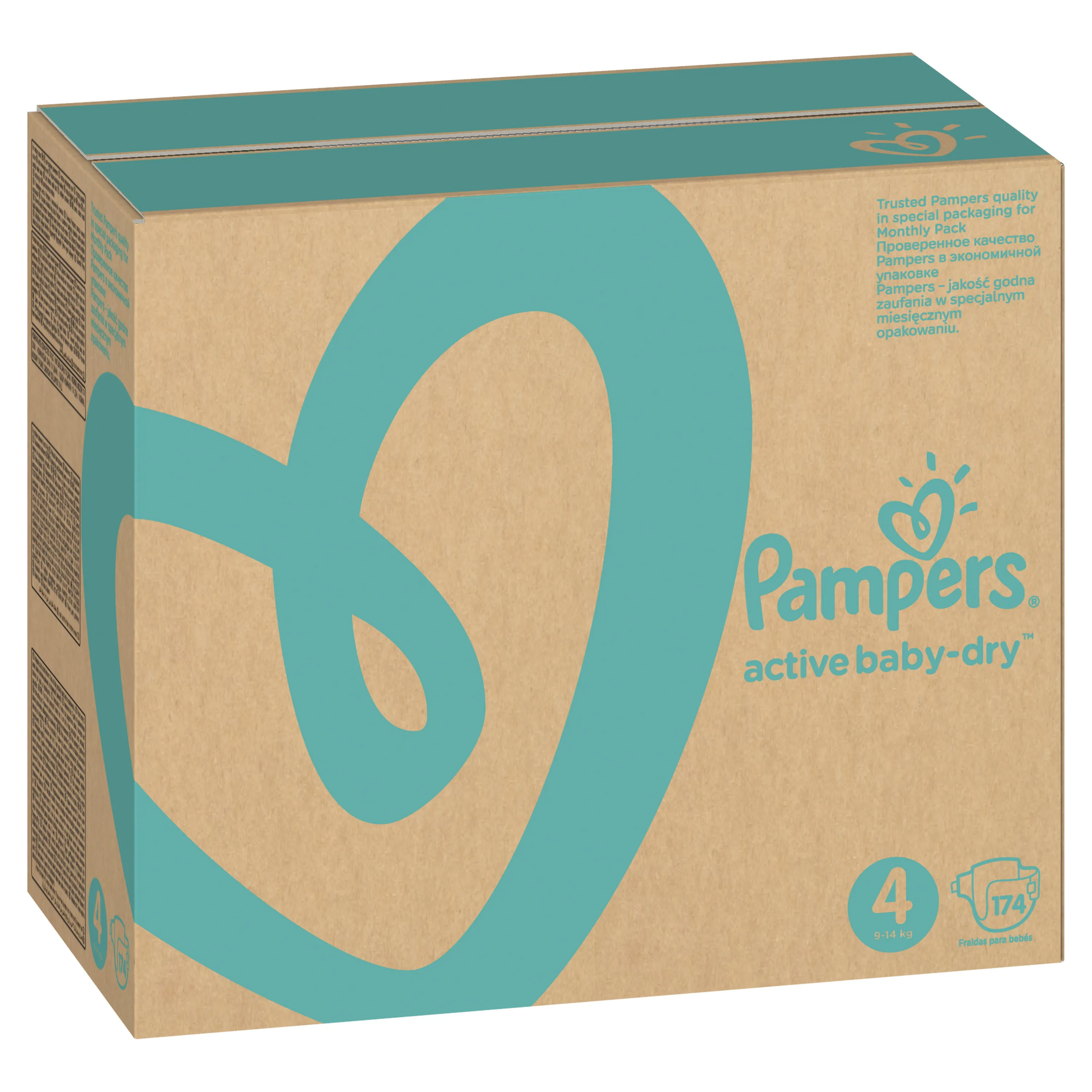 Подгузники Pampers Active Baby-Dry 9–14 кг, размер 4, 174шт