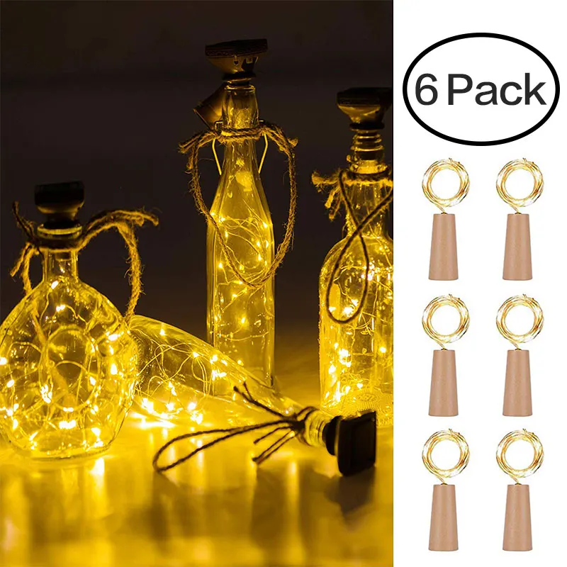 

6Pcs 20 LED String LED Wine Bottle Lights Copper Wire String Lights For DIY Christmas Halloween Wedding Festival Party Starry Li