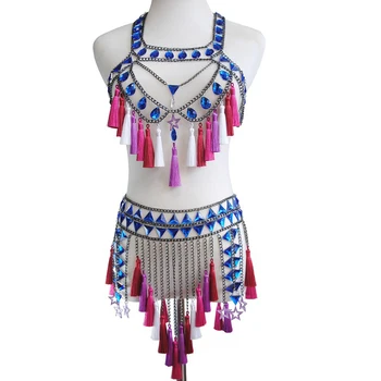 

Tassel Chain Tops Bra Halter Necklace Bikini Wear Chain Dress Nightclub Dress Party Festival Wear Burning Waist Belt Jewelry