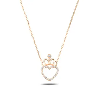 

Angemiel 925 Sterling Silver Zircon Heart & Crown Pendant