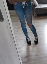 Luz Azul Jeans rasgados para damas 2021 calle estilo Sexy Mid Rise Distressed Pantalón Stretch Skinny agujero pantalones de Vaqueros pitillo