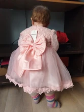 Vestido de encaje blanco para niña, Vestido de princesa con lazo, para fiesta de boda, 1 año de cumpleaños