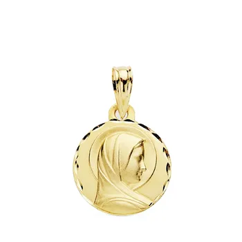 

Medal 18k gold Maria French 14mm fence carved [AB3802]