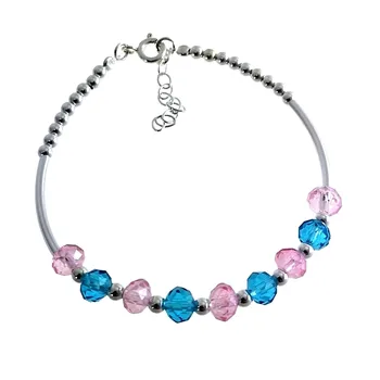 

Law silver bracelet 925m rigid bead rhinestones blue pink closure reasa women [AC1459]