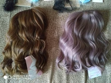 AISI QUEENS corto marrón peluca pelucas sintéticas con flequillo para las mujeres púrpura de la onda de agua Natural Bob pelucas resistente al calor falso pelo