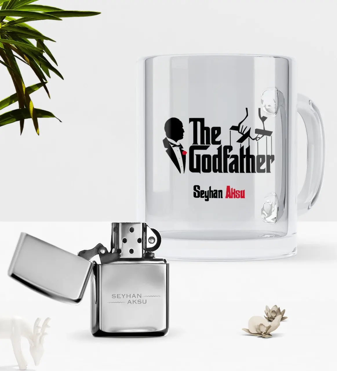 Personalized The Godfather Glass Mug Cup Gasoline Lighter Set | Дом и сад