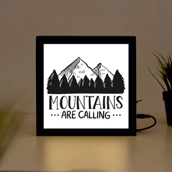 

Mountains are calling Handcrafted Wooden Light Box Sign for Home, Restaurant, Coffee Shop Business Signage