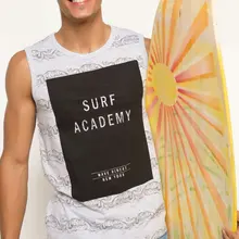 Дефакто мужские летние белые футболки без рукавов мужские повседневные хлопковые футболки черные изображения принты Мужские Простые Tops-H0083AZ17SM для спортсмена